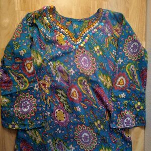 Vintage Bejeweled Psychedelic Floral Blouse Shirt Top